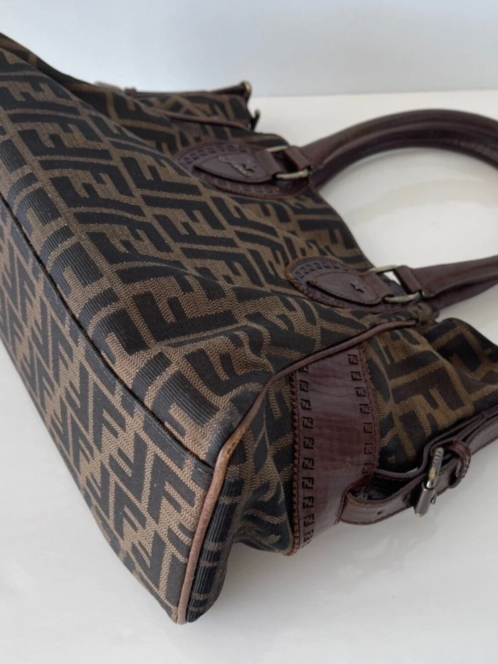 FENDI Zucca Du Jour Leather Trim Handle Canvas Tote w/Card & Dust Bag & Box - Picture 11 of 16